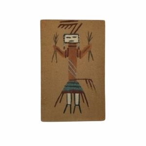 Kachina Sand Tile Wall Art Painting Yei Unframed Signed Native American 6 X 4"